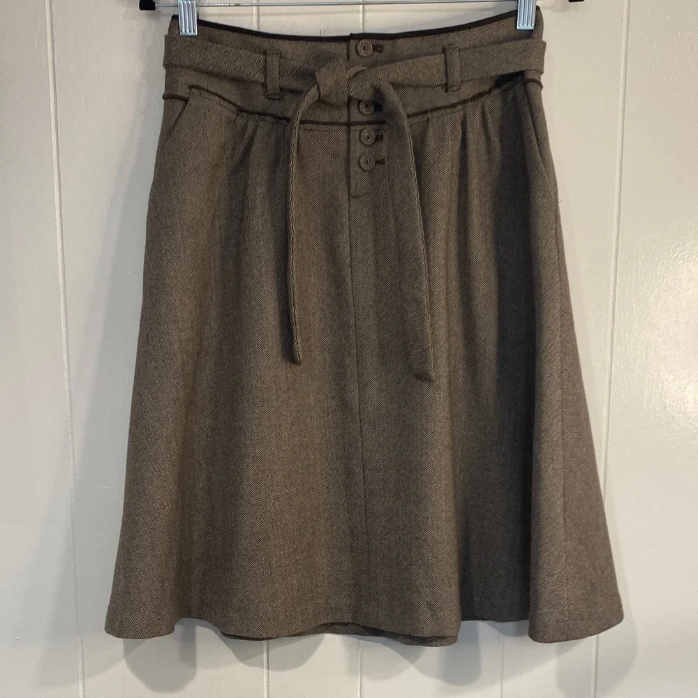Banana Republic Wool Herringbone Full Circle Skirt Brown Lined Preppy Size 0